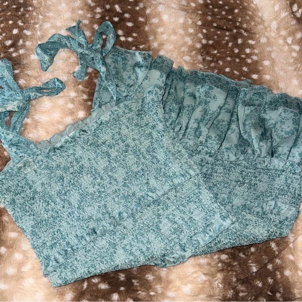Teal Green Smocked Mini Dress - Picture 3 of 3